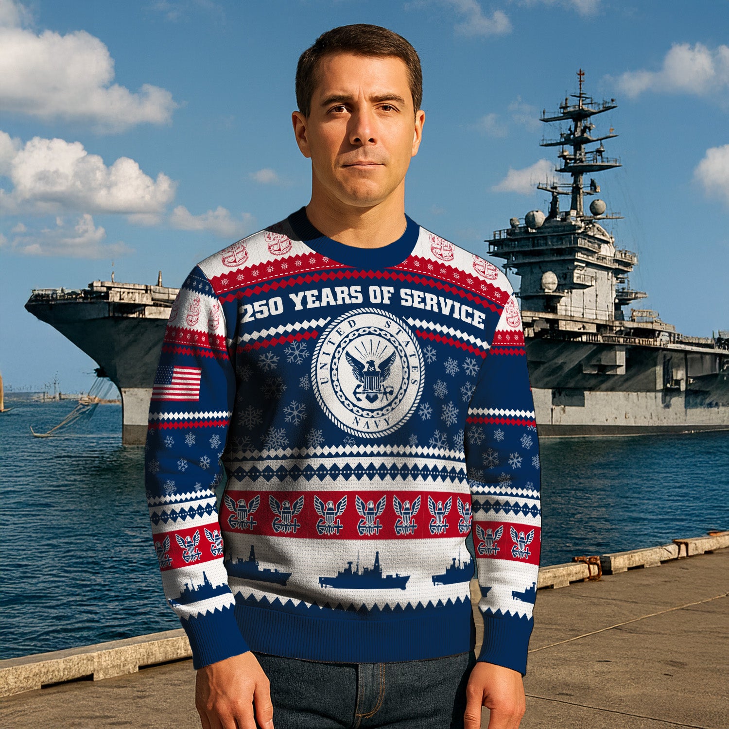 Personalized US Navy Christmas Ugly Sweater UST008