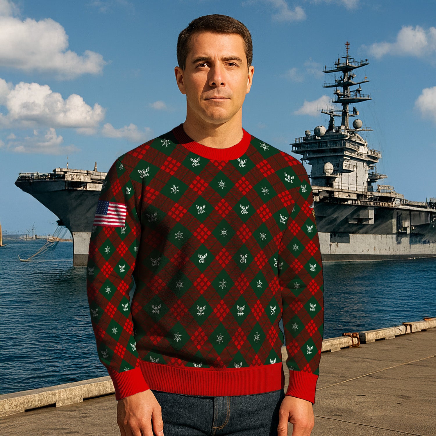 Personalized US Navy Christmas Ugly Sweater UST023
