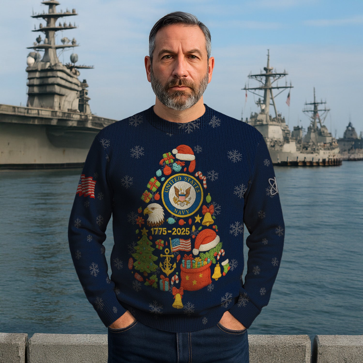 Personalized US Navy Christmas Ugly Sweater KRUST14