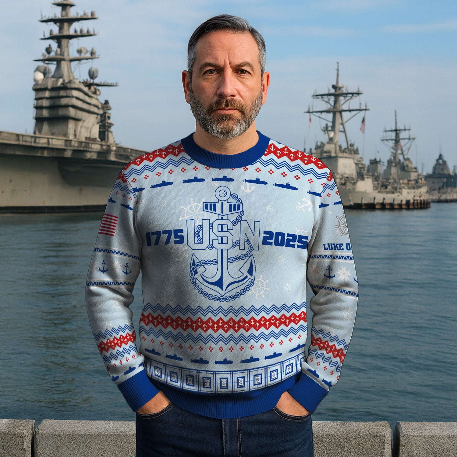 Personalized US Navy Christmas Ugly Sweater UST007