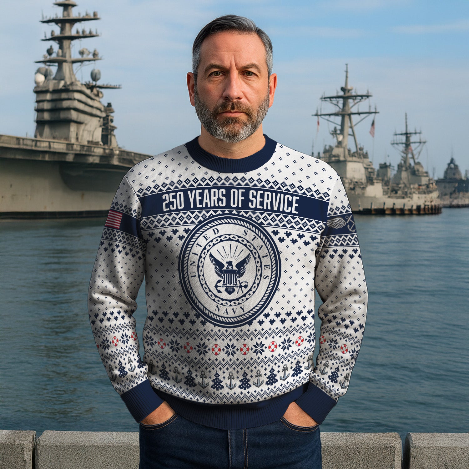 Personalized US Navy Christmas Ugly Sweater UST011