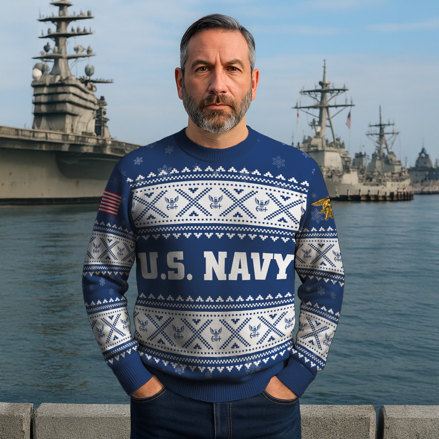 Personalized US Navy Christmas Ugly Sweater UST010