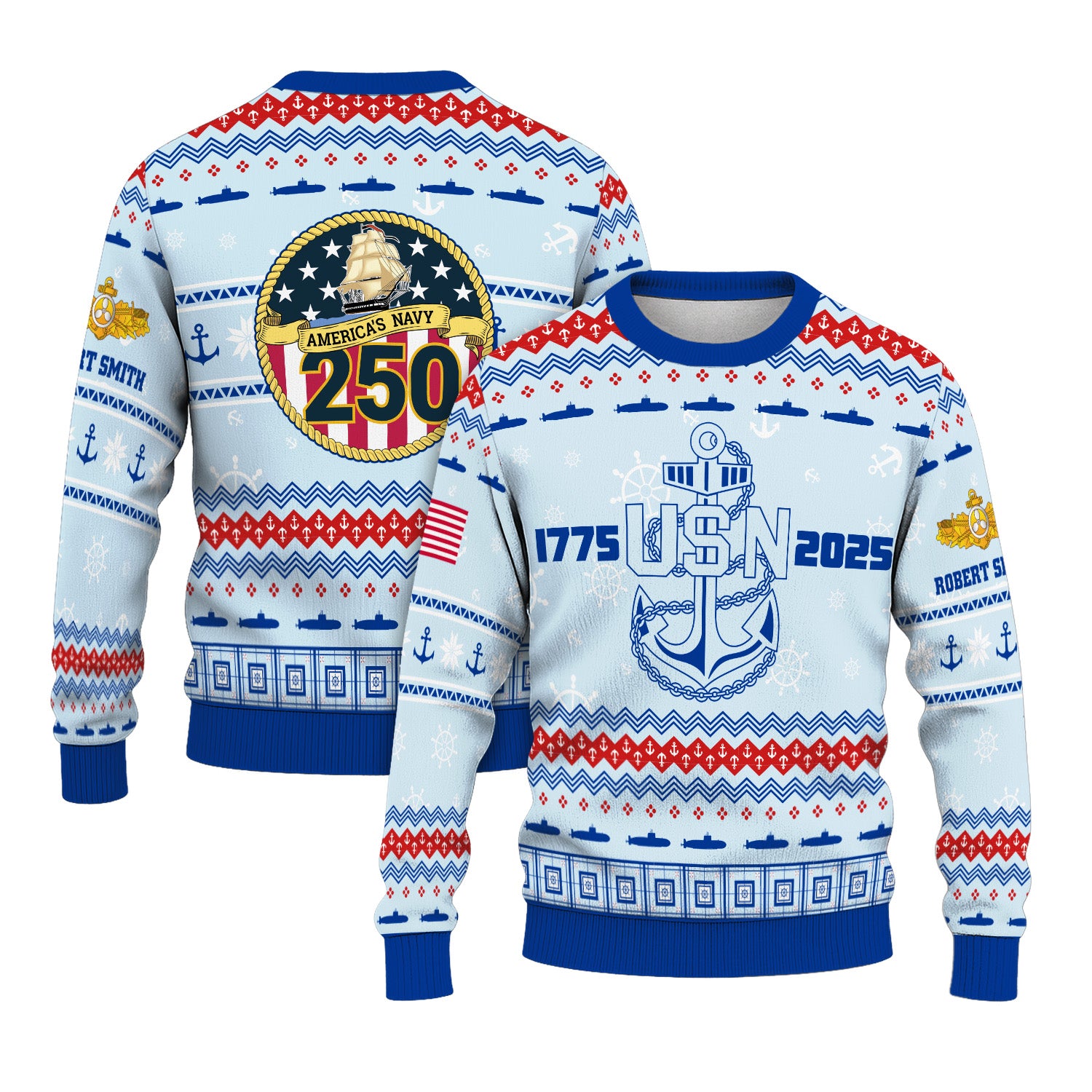 Personalized US Navy Christmas Ugly Sweater UST007