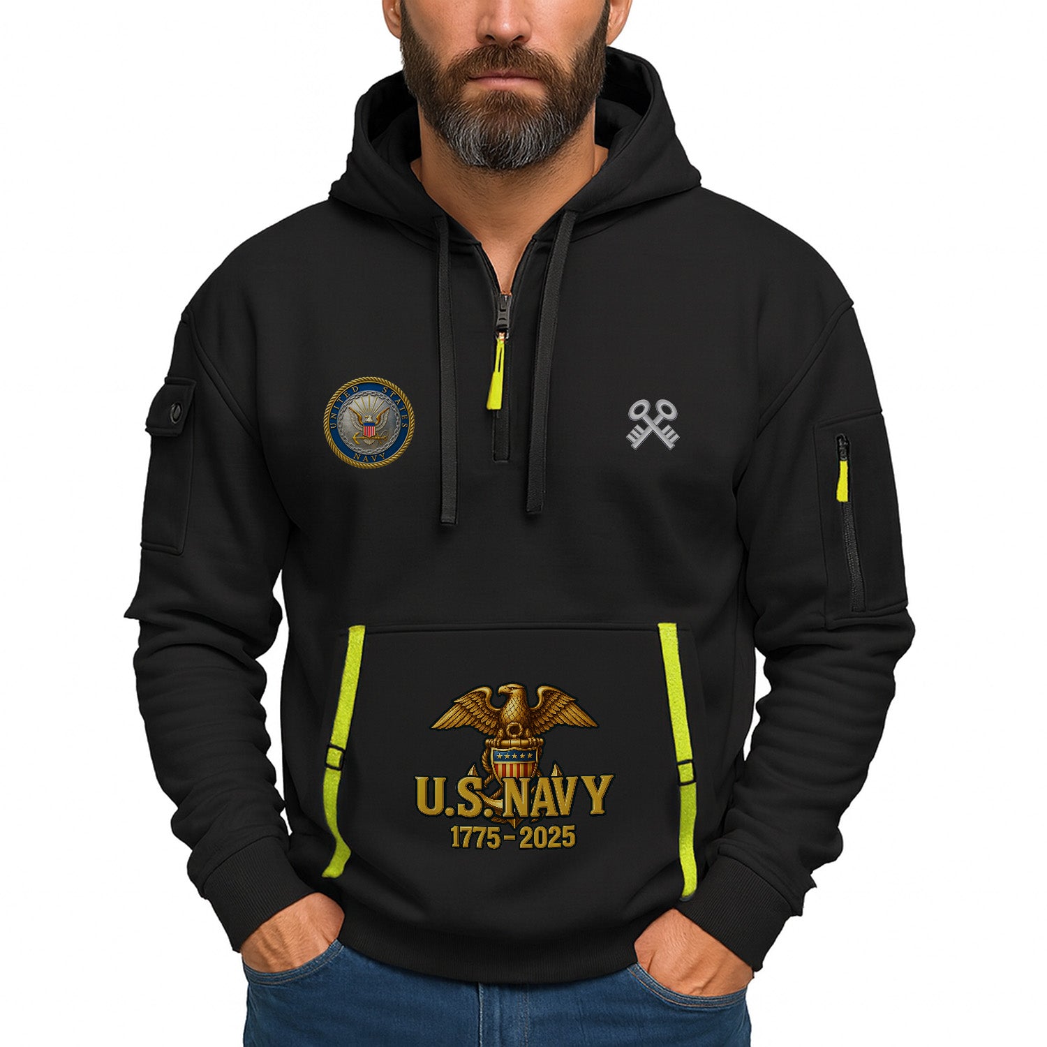 Personalized US Navy Quarter Zip Hoodie KRQZ04