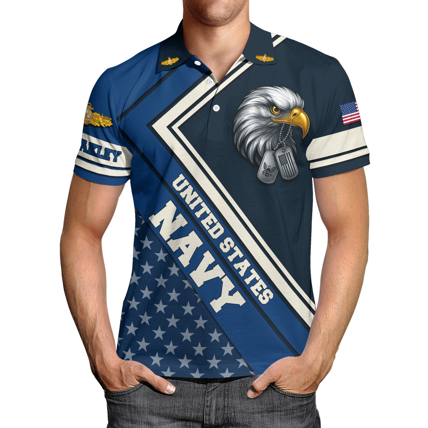 US Navy Polo Shirt – Bald Eagle & American Stars Custom Veteran