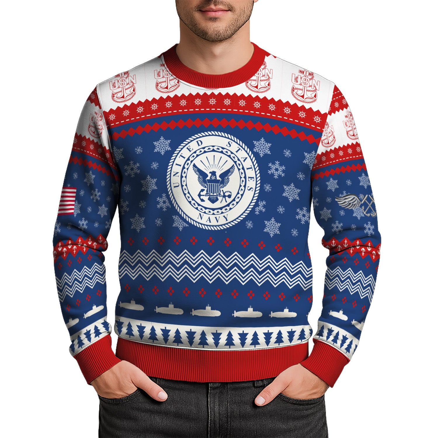 Personalized US Navy Christmas Ugly Sweater UST009