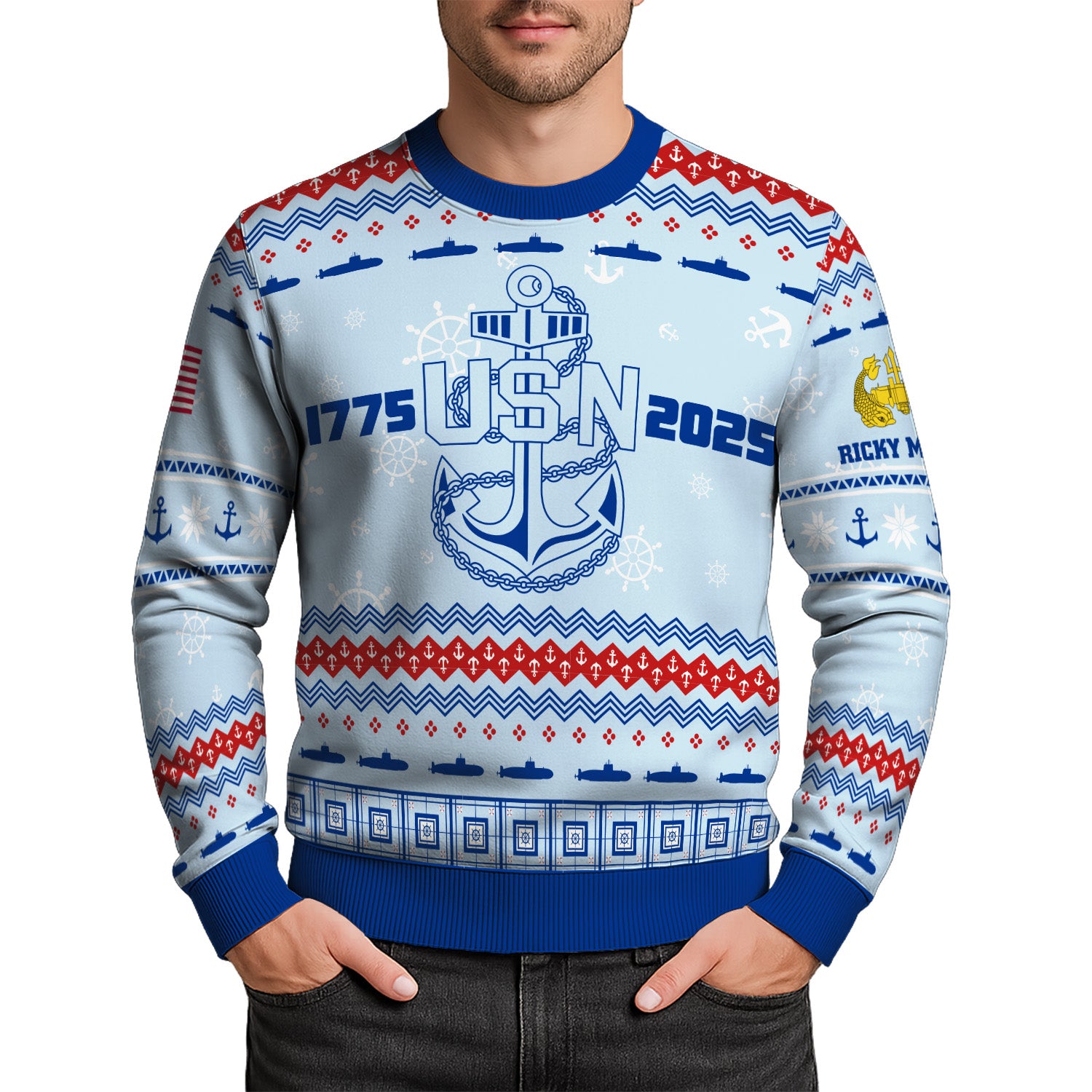 Personalized US Navy Christmas Ugly Sweater UST007