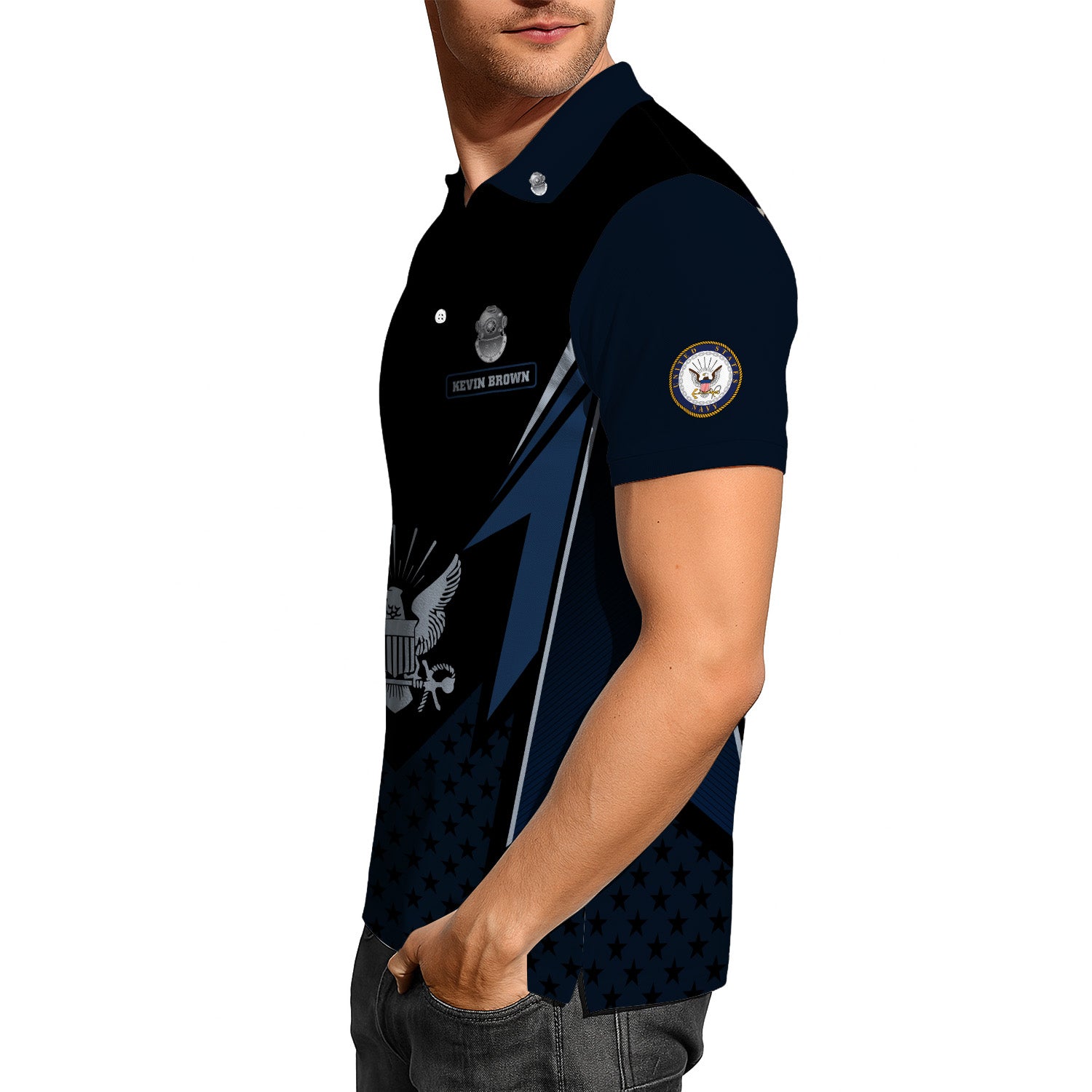 US Navy Polo Shirt – Lightning Eagle Design with Custom Rank & Text