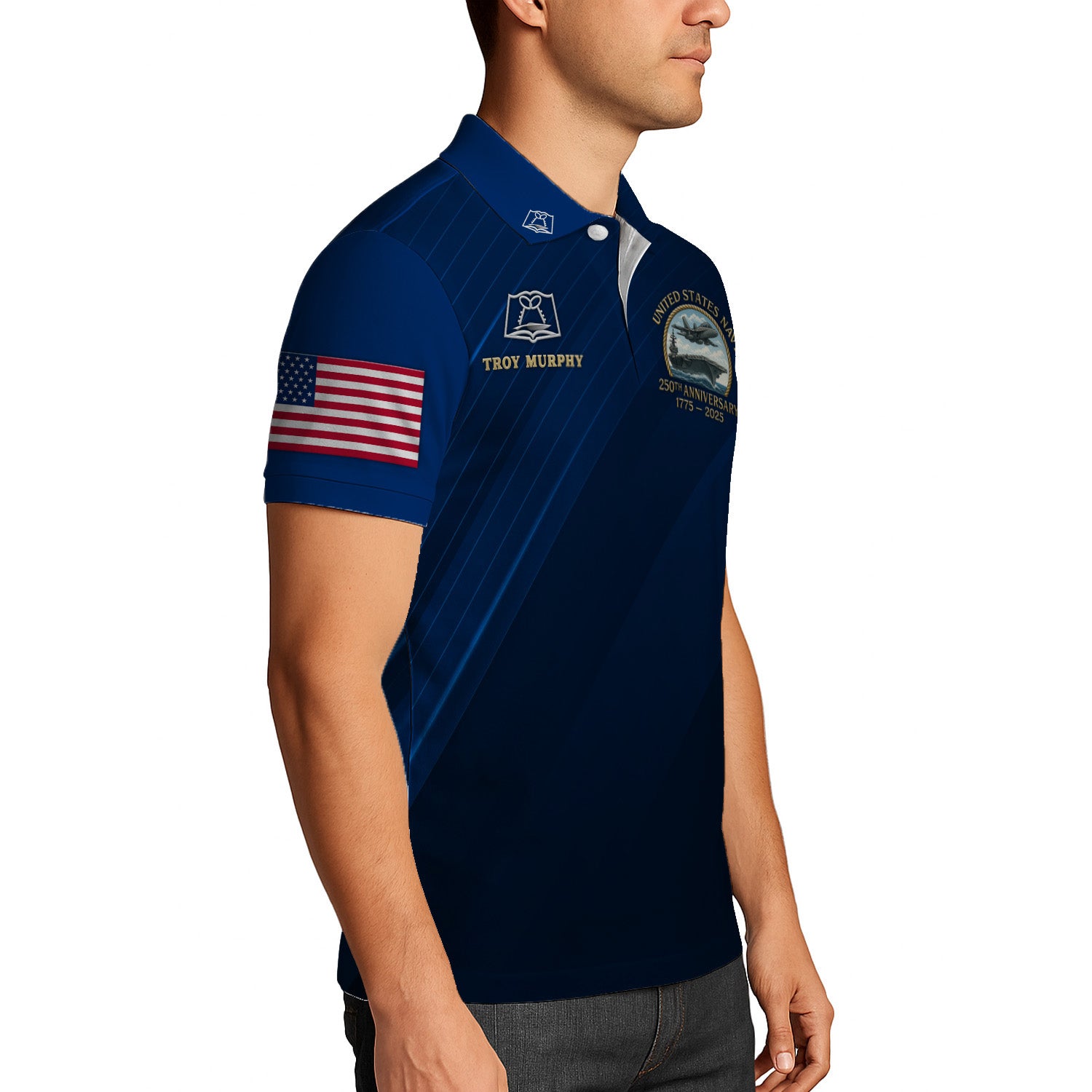 US Navy 250th Anniversary Polo Shirt – Custom Rank & Aircraft Tribute Design