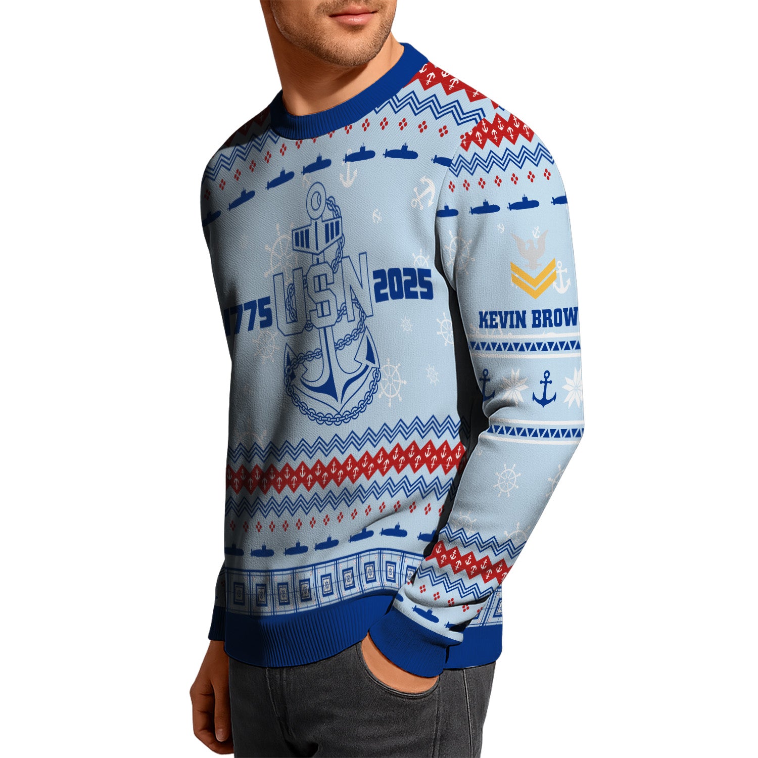 Personalized US Navy Christmas Ugly Sweater UST007