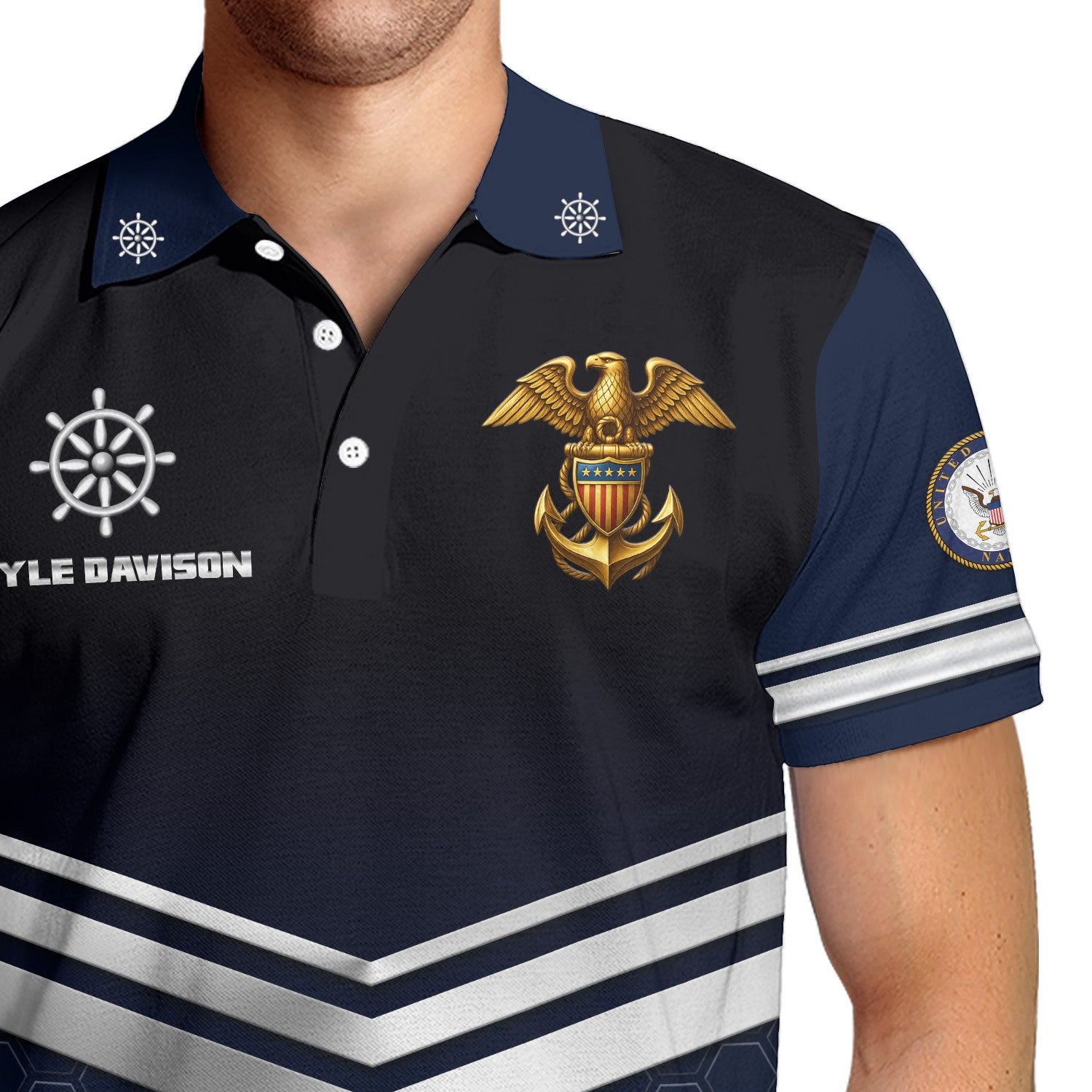 US Navy Polo Shirt – Chevron Stripes & Hex Pattern Custom Rank Edition