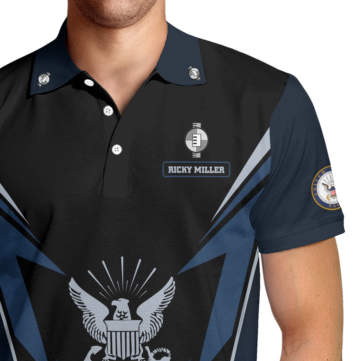 US Navy Polo Shirt – Lightning Eagle Design with Custom Rank & Text