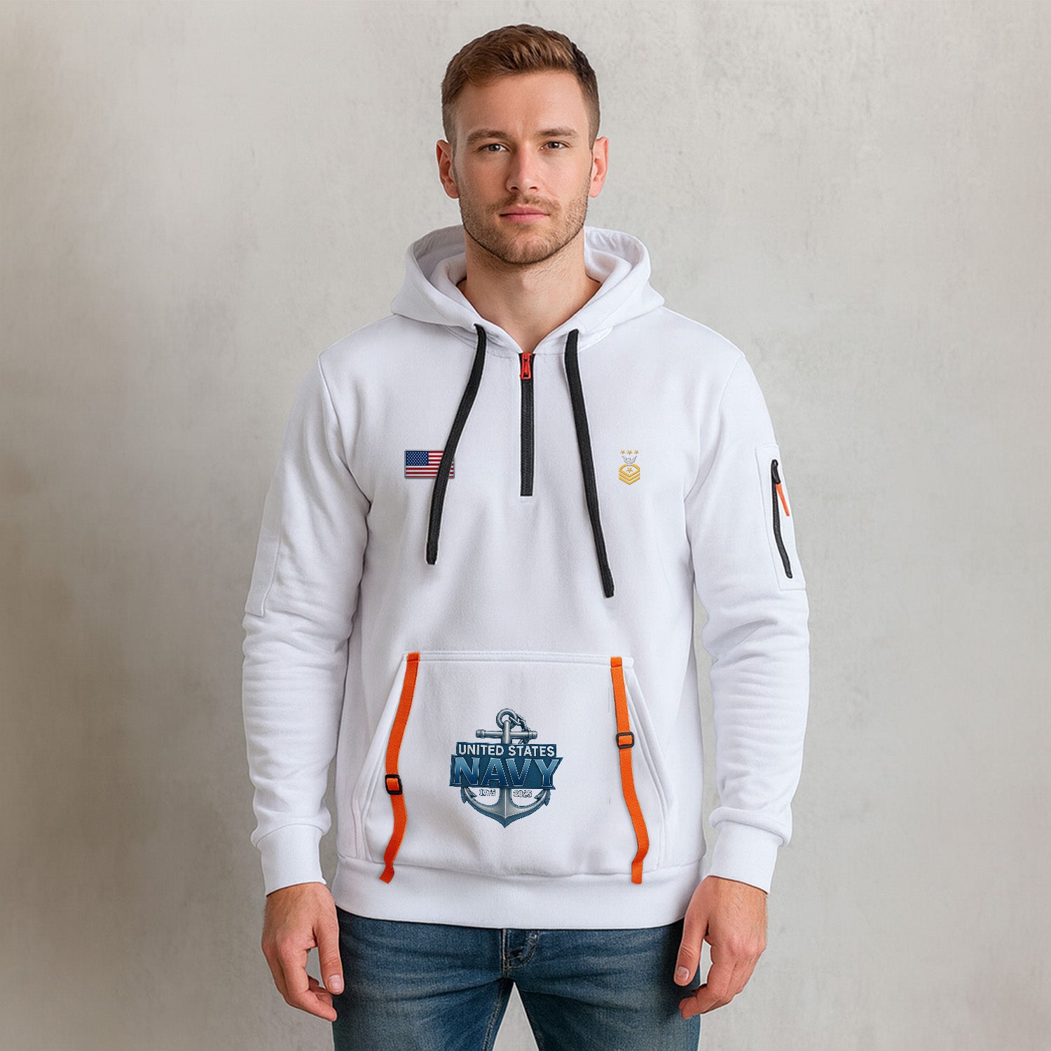 Personalized US Navy Quarter Zip Hoodie KRQZ07
