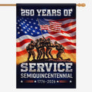 America 250 Service House Flag 1776–2026 – Military Tribute Patriotic Banner