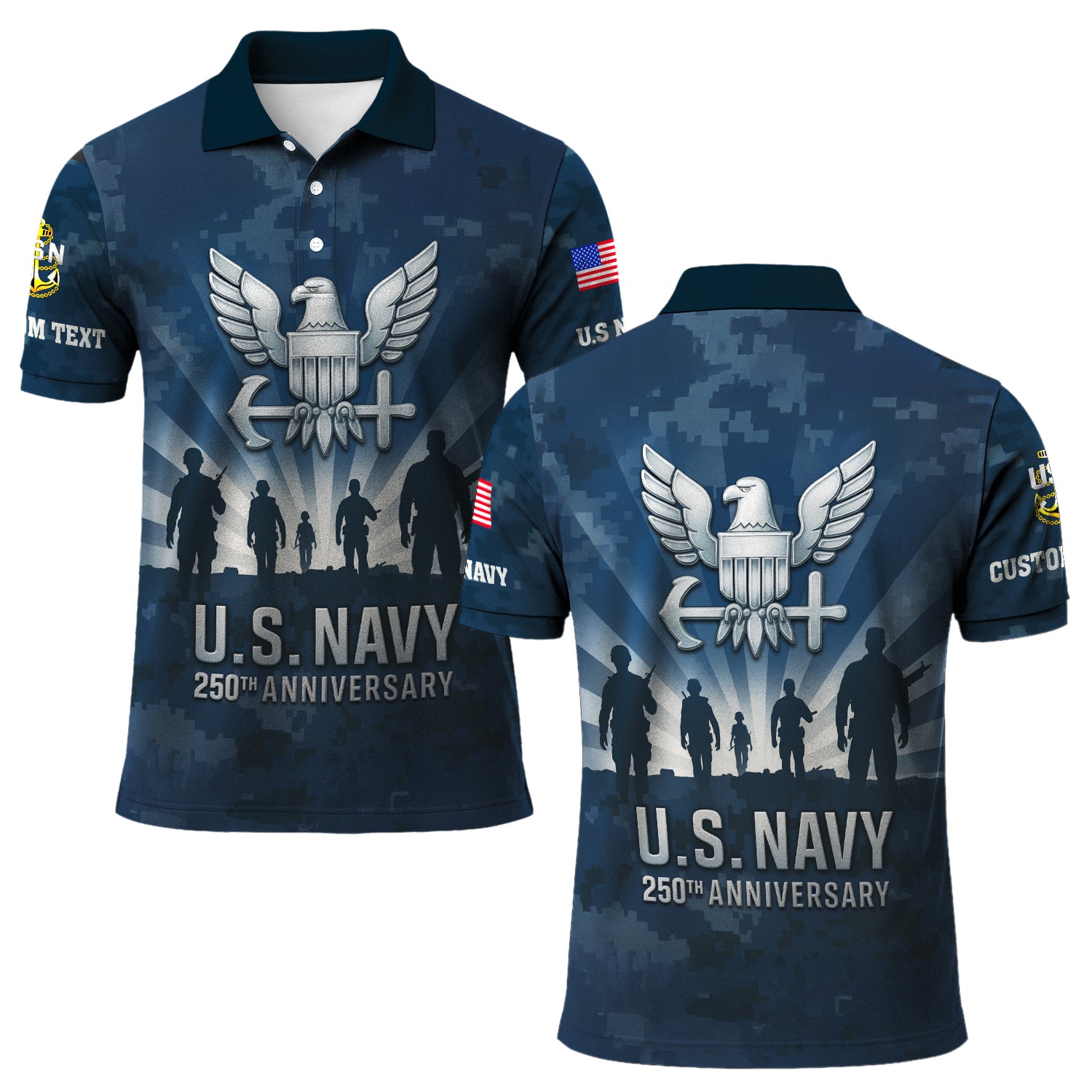US Navy 250th Anniversary Polo Shirt – Eagle Emblem & Sailor Silhouette