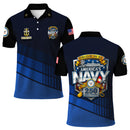 US Navy 250th Anniversary Polo Shirt – Modern Blue Design with Custom Rank