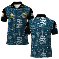 US Navy 250th Anniversary Polo Shirt – Ship Map Design with Custom Rank
