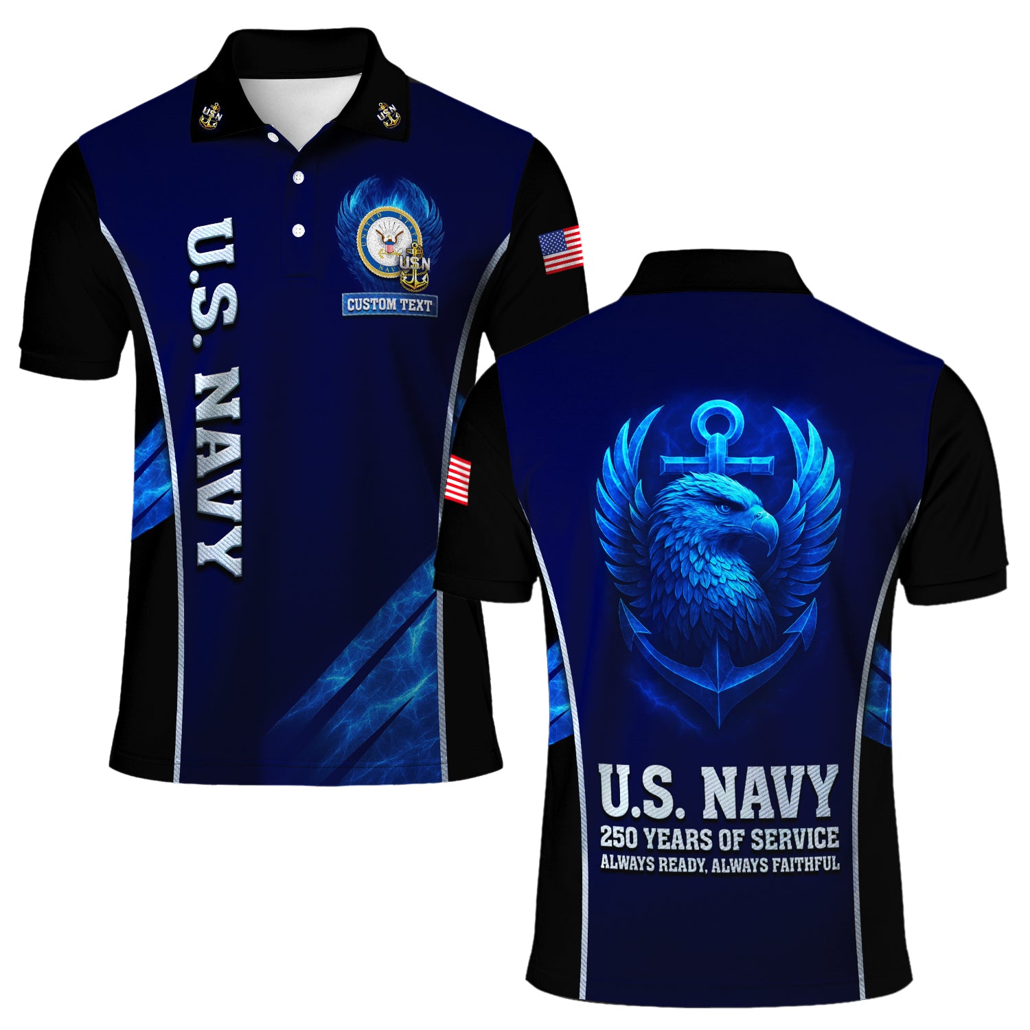 US Navy Polo Shirt – Bold Vertical Text & Navy Seal