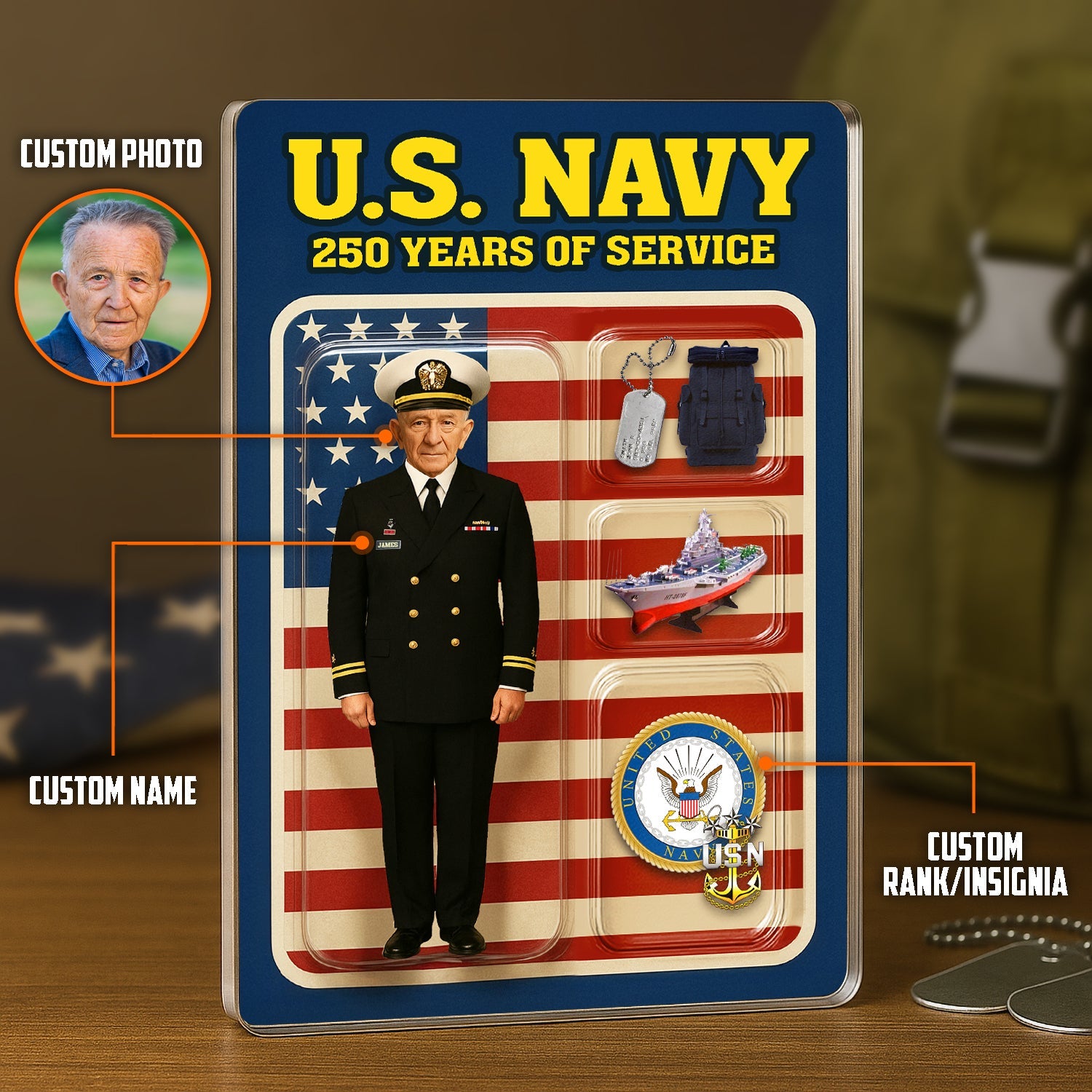 Personalized Acrylic Plaque with Chief Service Dress Uniform