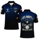 US Navy 250th Anniversary Polo Shirt – Gradient Design with Custom Rank & Text