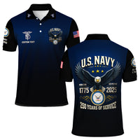 US Navy 250th Anniversary Polo Shirt – Gradient Design with Custom Rank & Text