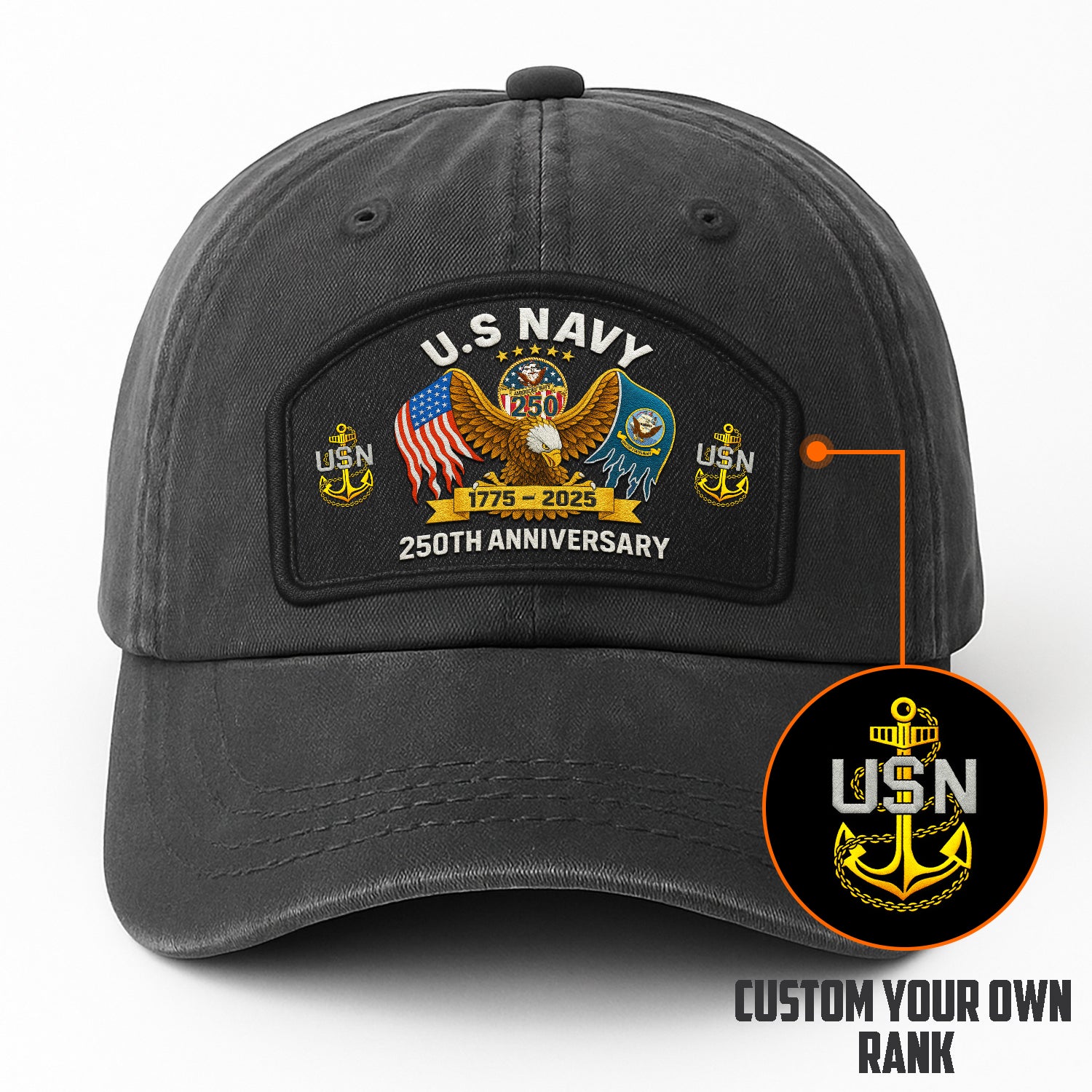 Premium Washed Denim Cap – Embroidered-Effect Print DC004