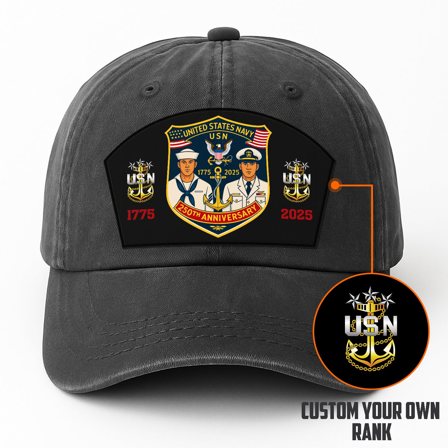Custom Ranks & Text Premium Washed Denim Cap DC014