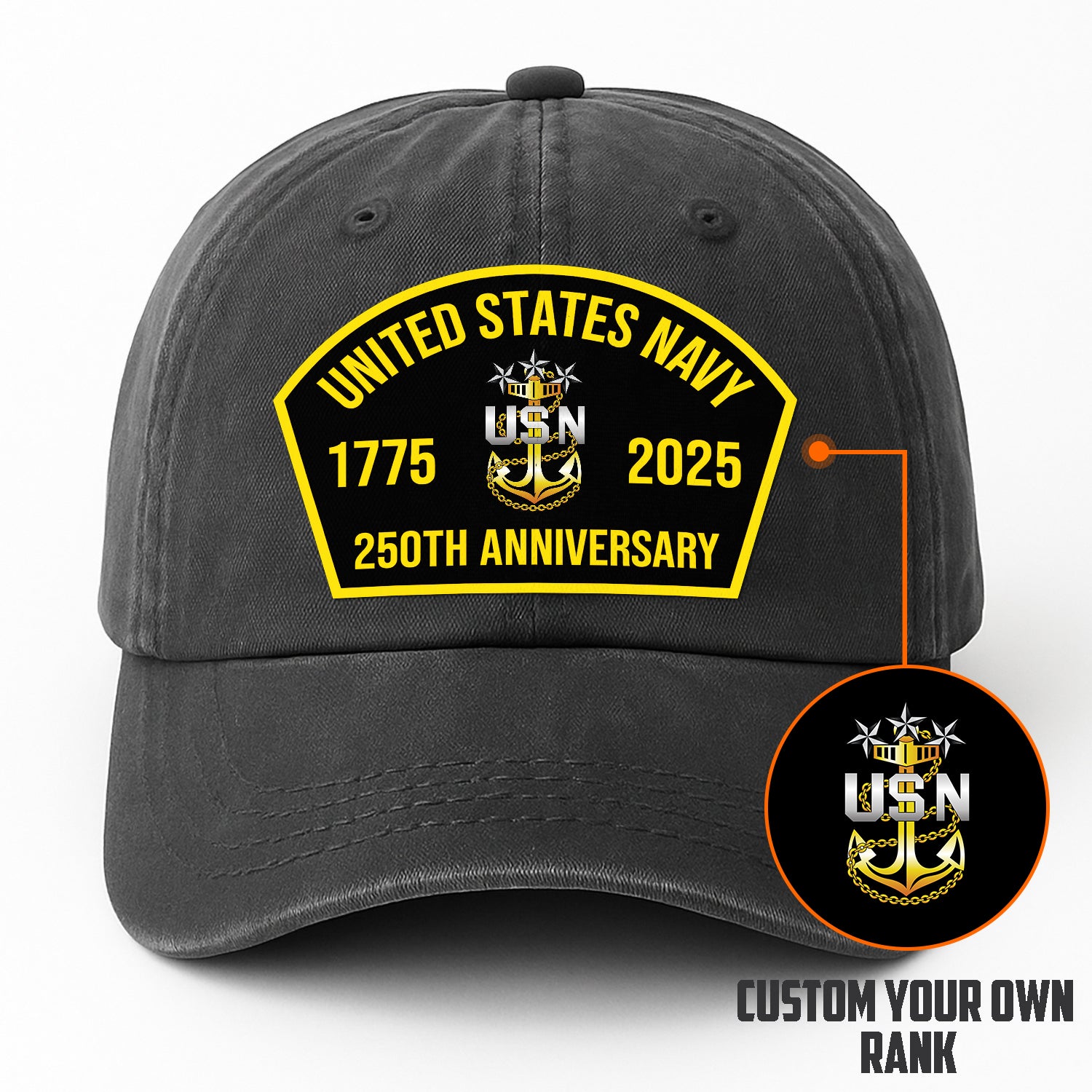Custom Ranks & Text Premium Washed Denim Cap DC008