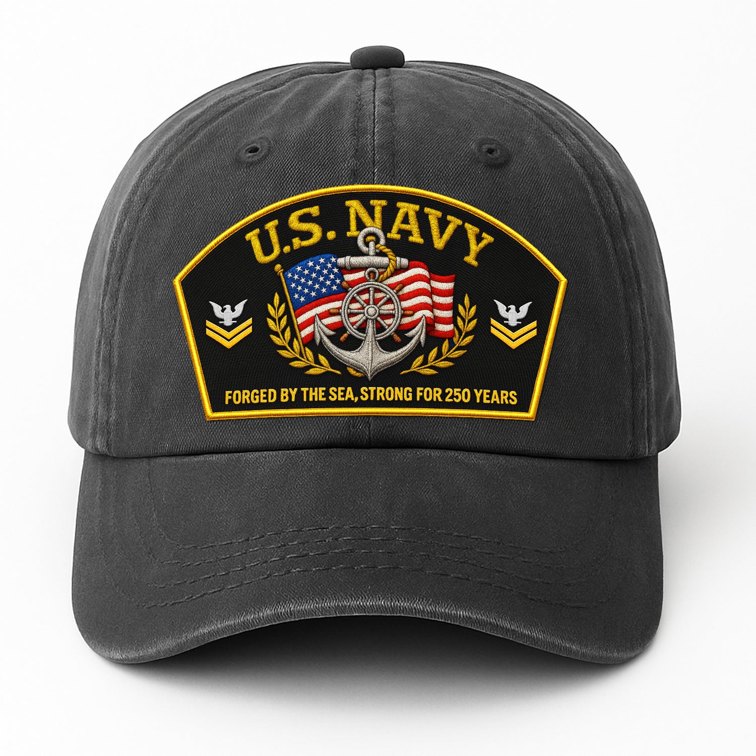 Premium Washed Denim Cap – Embroidered-Effect Print DC009