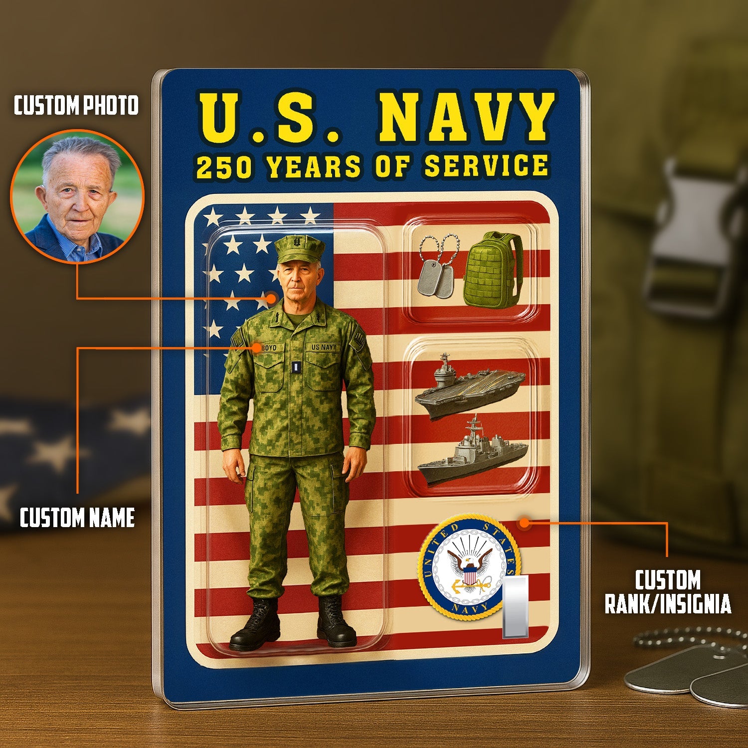 Custom Camouflage Acrylic Plaque with Photo, Name & Rank