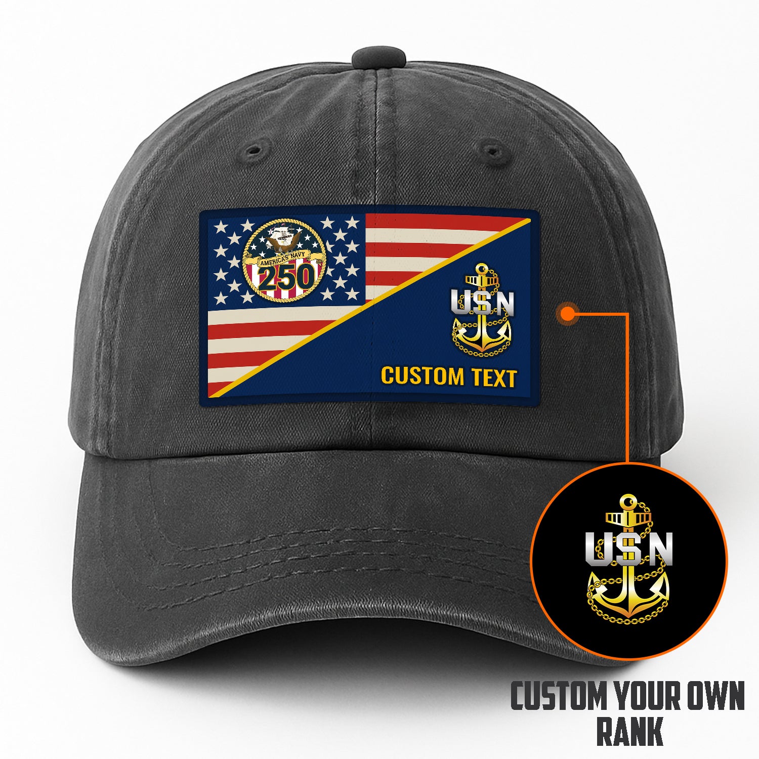 Custom Ranks & Text Premium Washed Denim Cap DC017