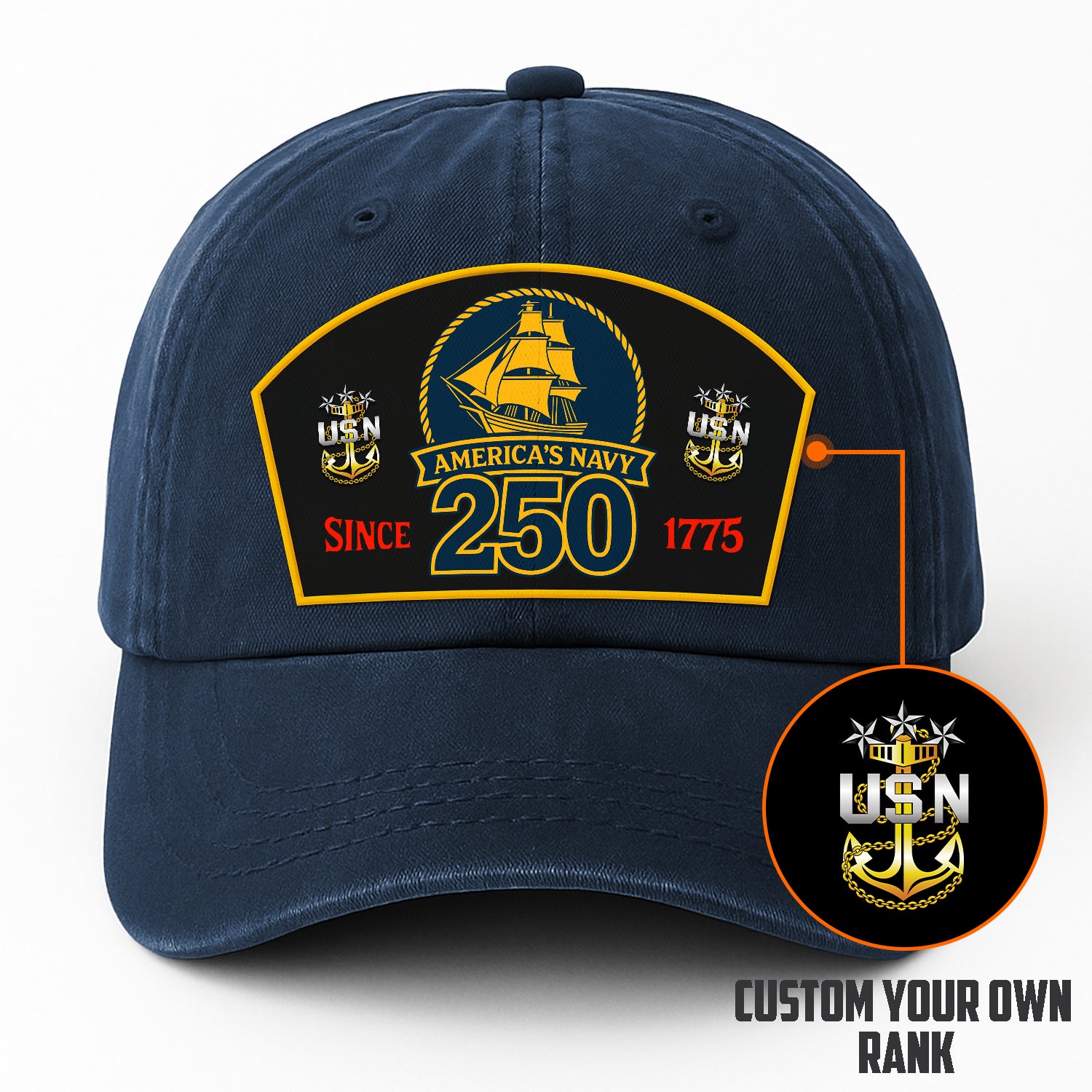 Custom Ranks & Text Premium Washed Denim Cap DC015