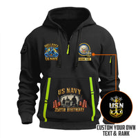 Personalized US Navy Quater Zip Hoodie JQZ10