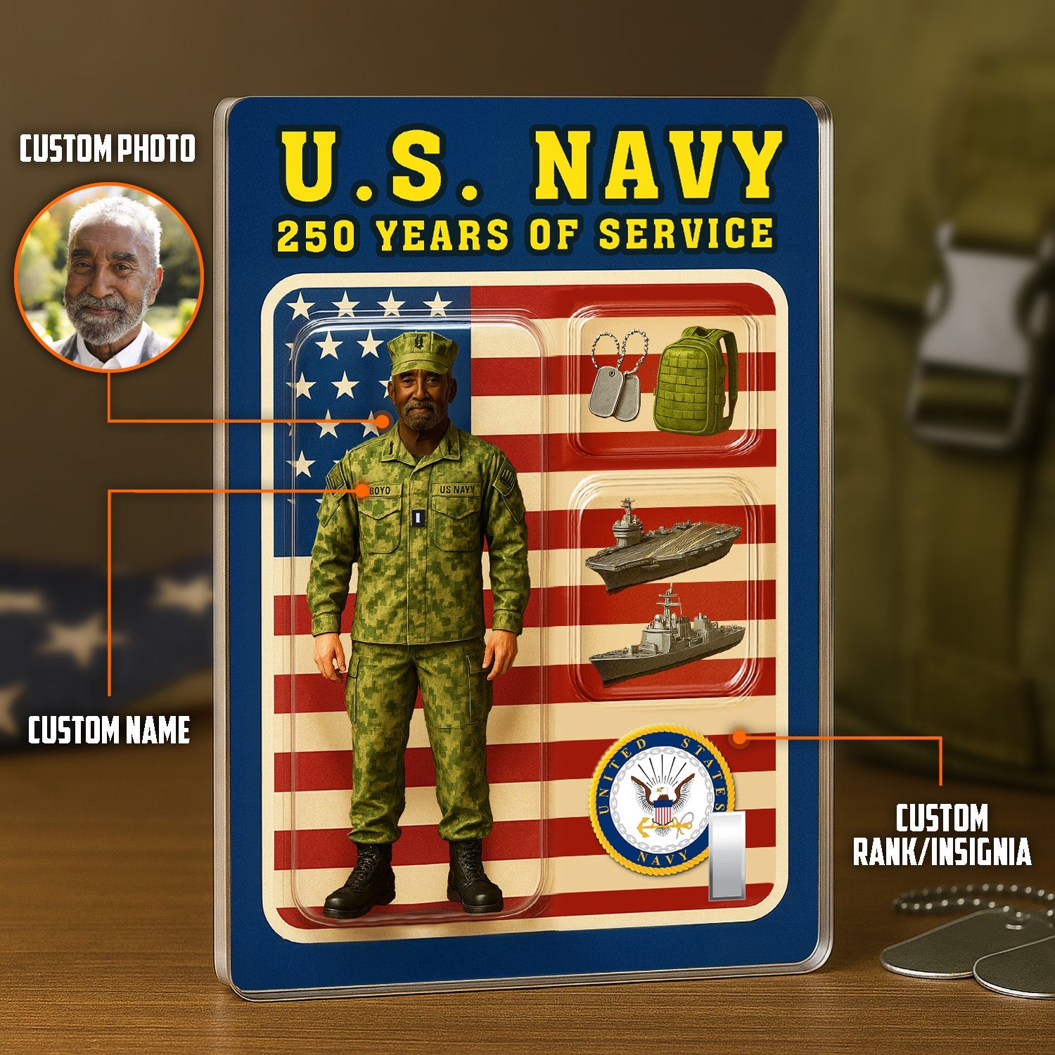 Custom Camouflage Acrylic Plaque with Photo, Name & Rank