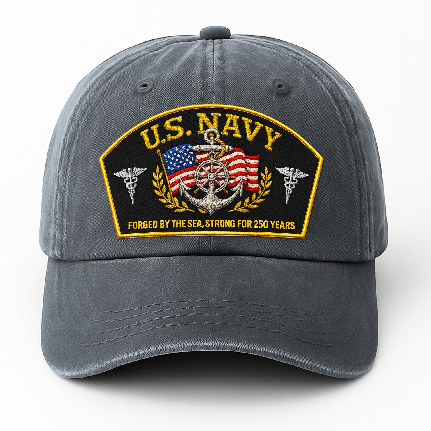 Premium Washed Denim Cap – Embroidered-Effect Print DC009