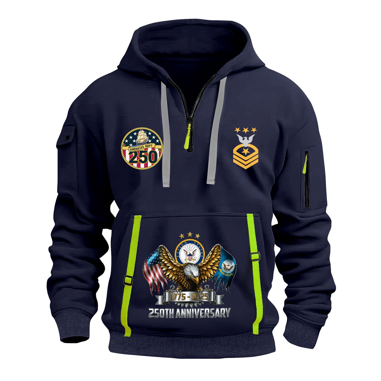 Custom US Navy Ranks Quarter Zip Hoodie TQZ05