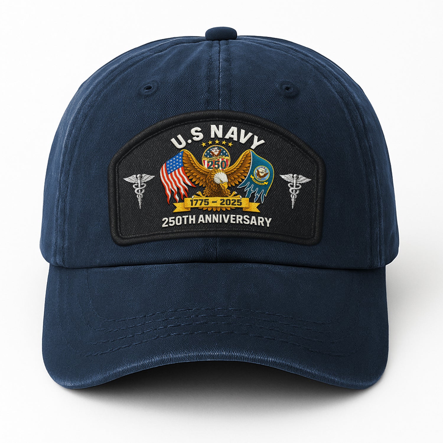 Premium Washed Denim Cap – Embroidered-Effect Print DC004