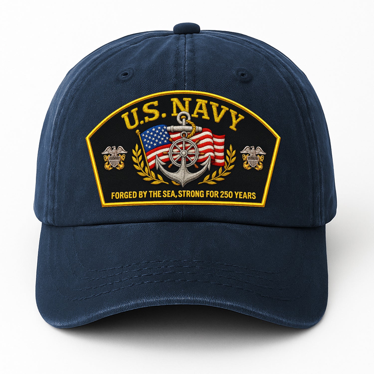 Premium Washed Denim Cap – Embroidered-Effect Print DC009