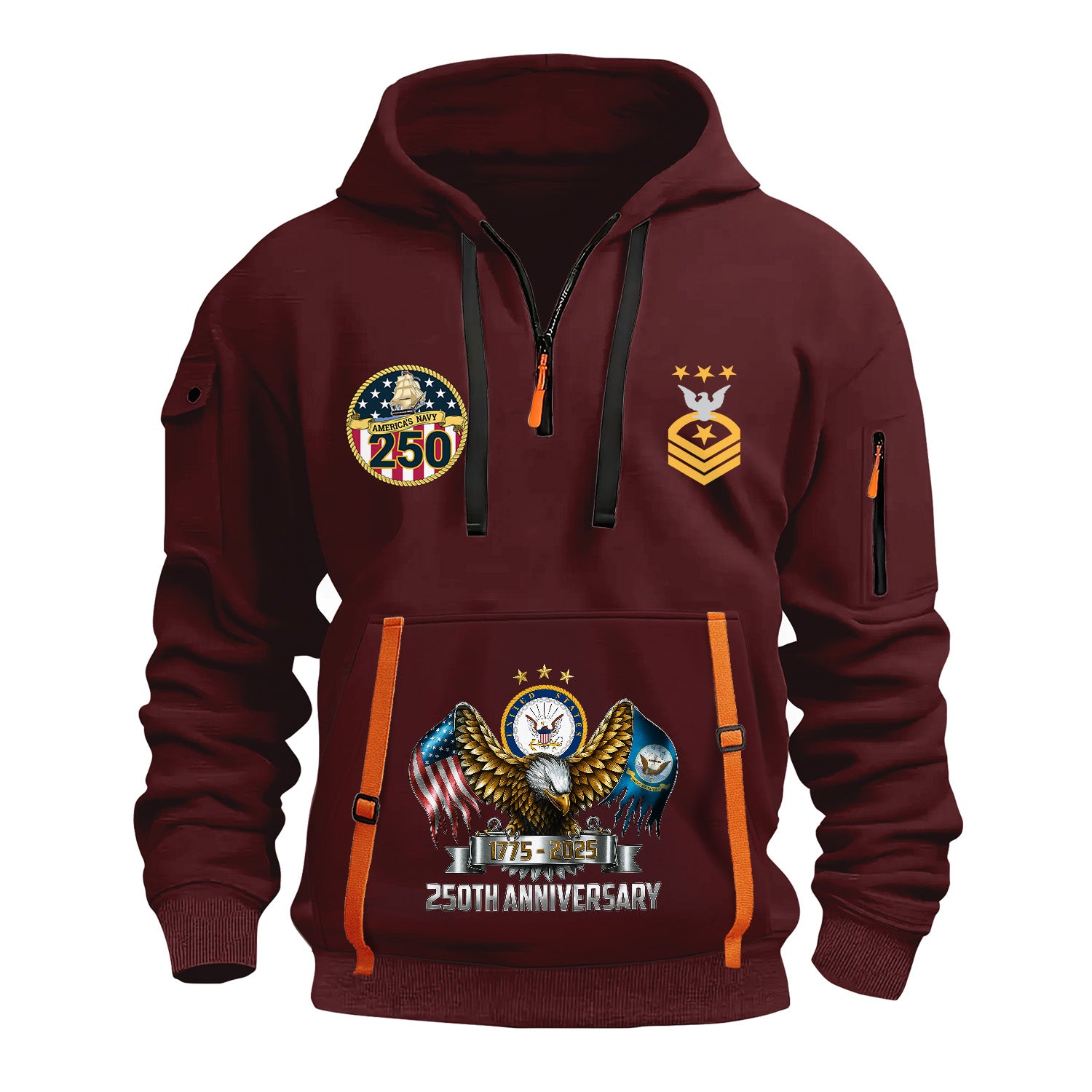 Custom US Navy Ranks Quarter Zip Hoodie TQZ05