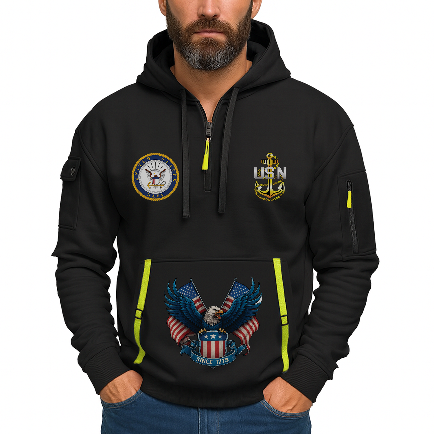 Custom US Navy Ranks Quarter Zip Hoodie TQZ01