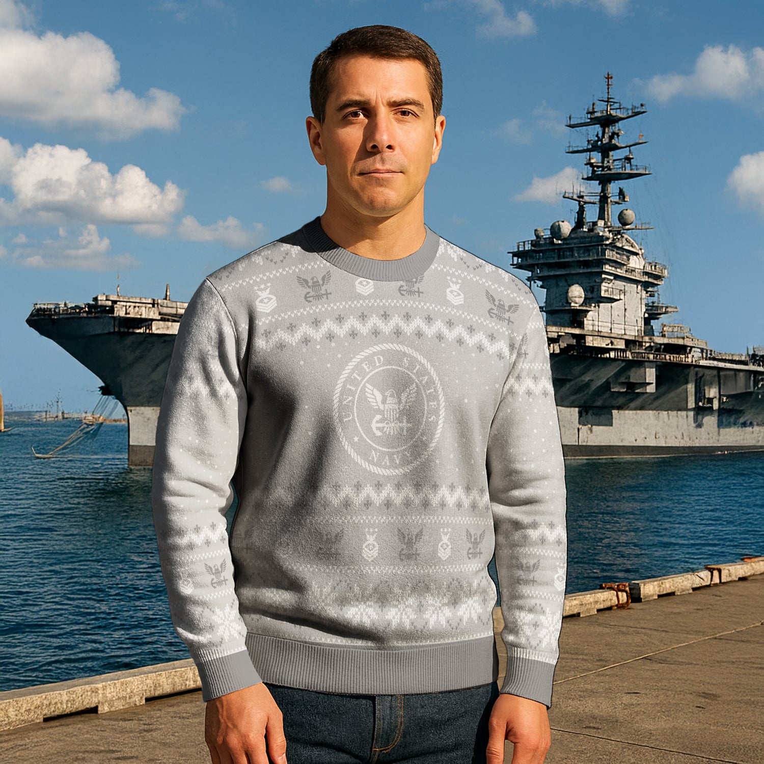 Personalized US Navy Christmas Ugly Sweater TUST08