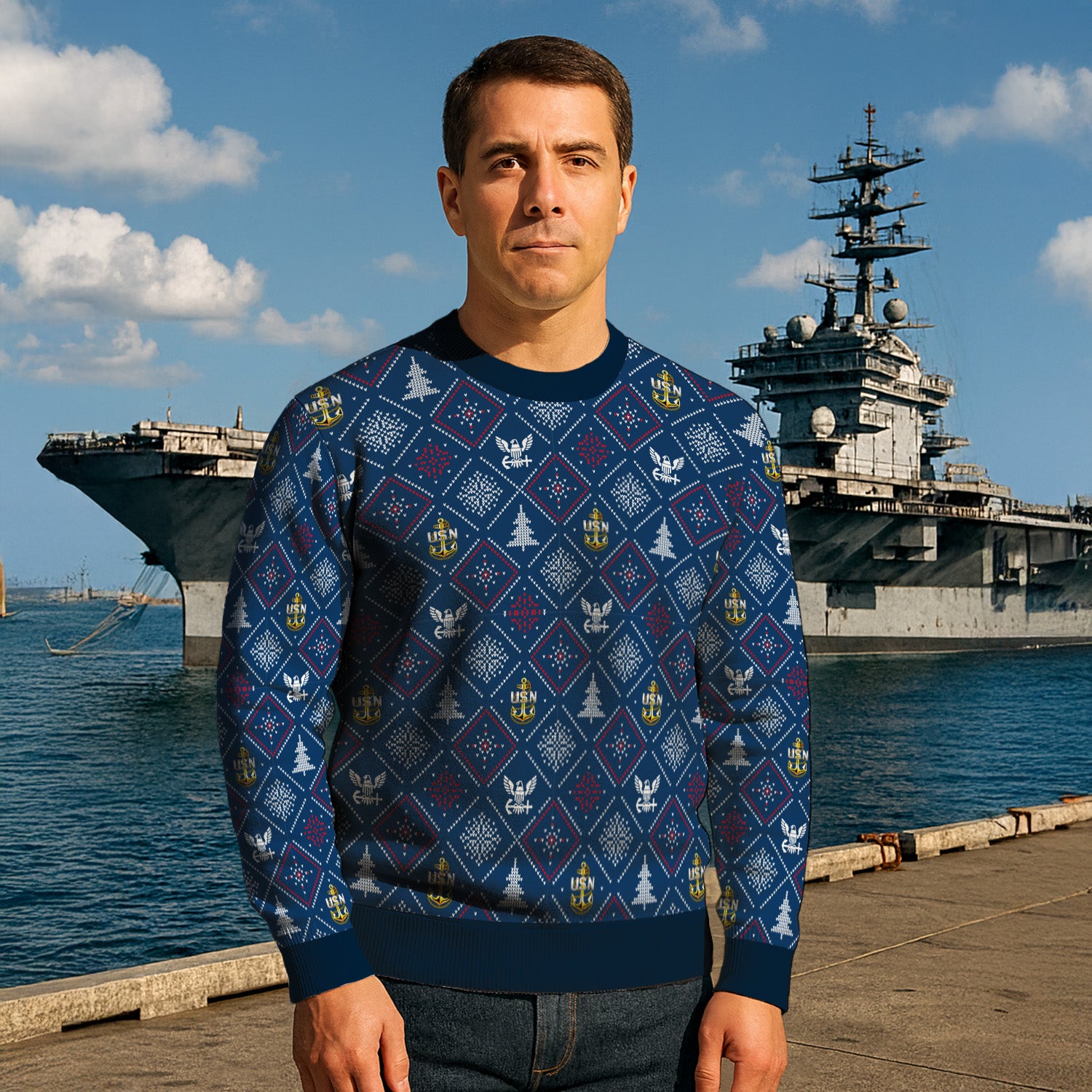 Personalized US Navy Christmas Ugly Sweater UST017