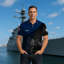 US Navy Polo Shirt – Warship & Eagle Shadow Design with Custom Rank
