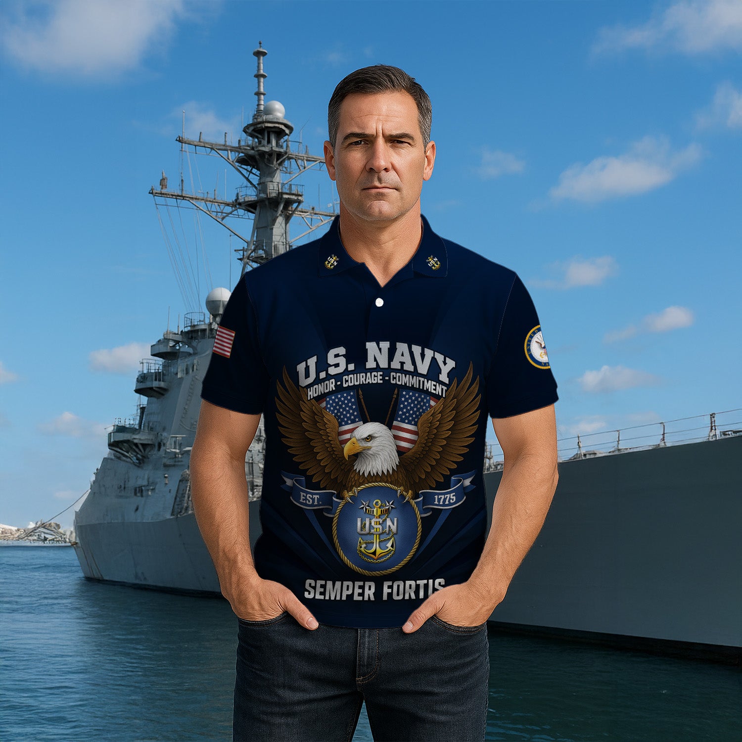 US Navy Polo Shirt – "Honor – Courage – Commitment" Polo