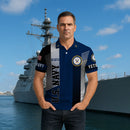 US Navy Veteran Polo Shirt – Modern Stripe Design with Custom Rank & Text