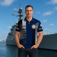 US Navy Veteran Polo Shirt – Modern Stripe Design with Custom Rank & Text