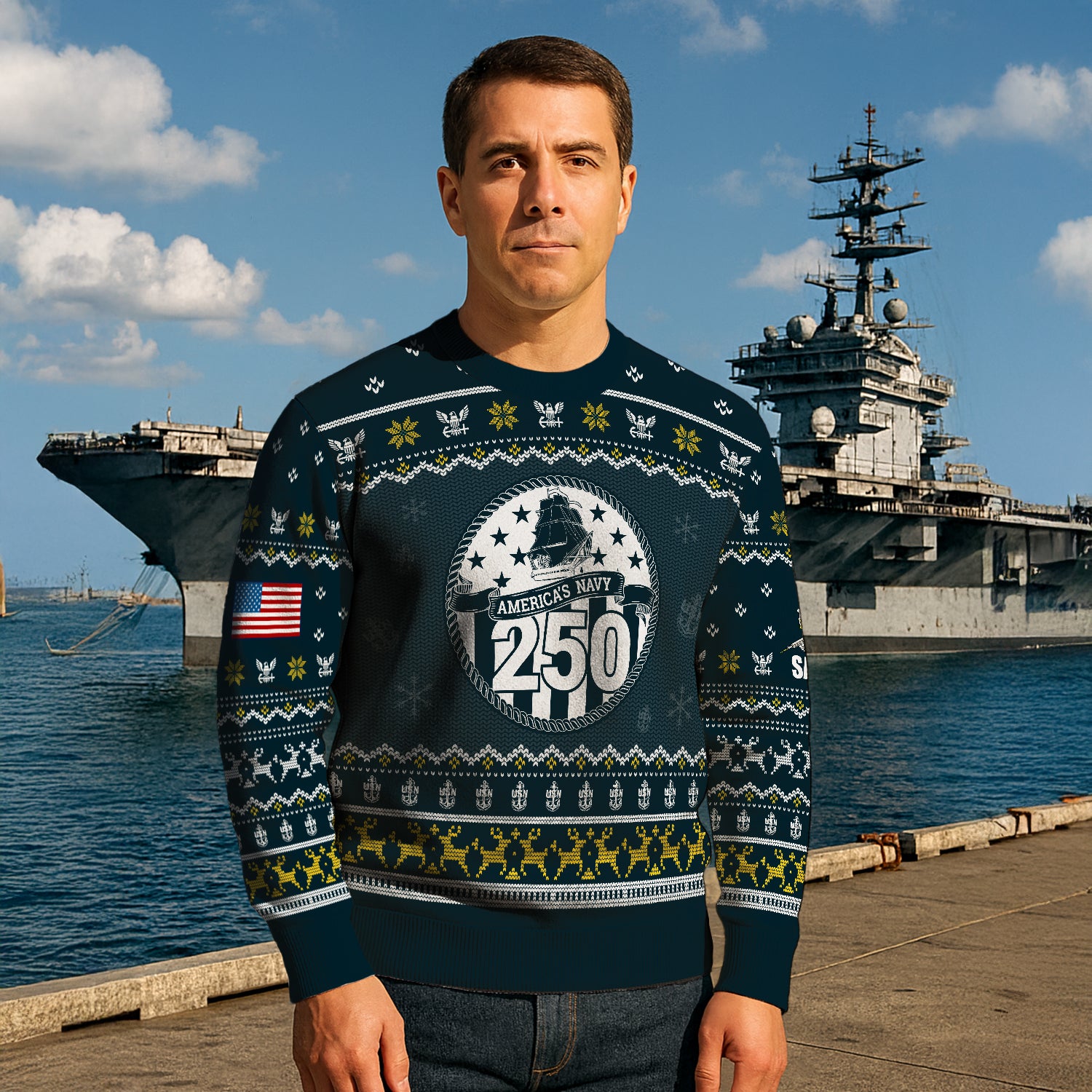 Personalized US Navy Christmas Ugly Sweater UST002