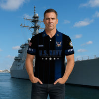 US Navy Polo Shirt – Black & Blue Stripes with Stars Custom Rank