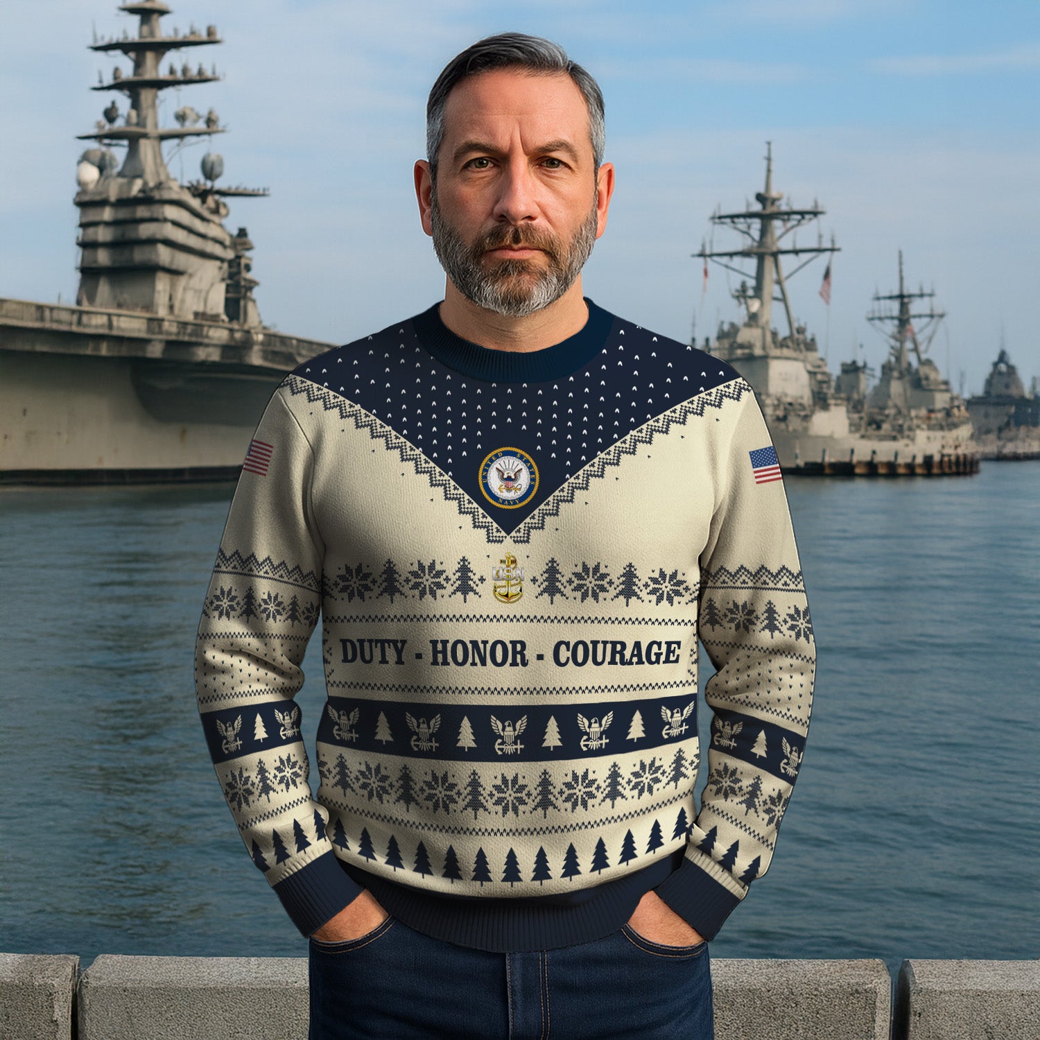 Personalized US Navy Christmas Ugly Sweater UST019