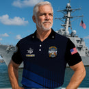 US Navy 250th Anniversary Polo Shirt – Modern Blue Design with Custom Rank